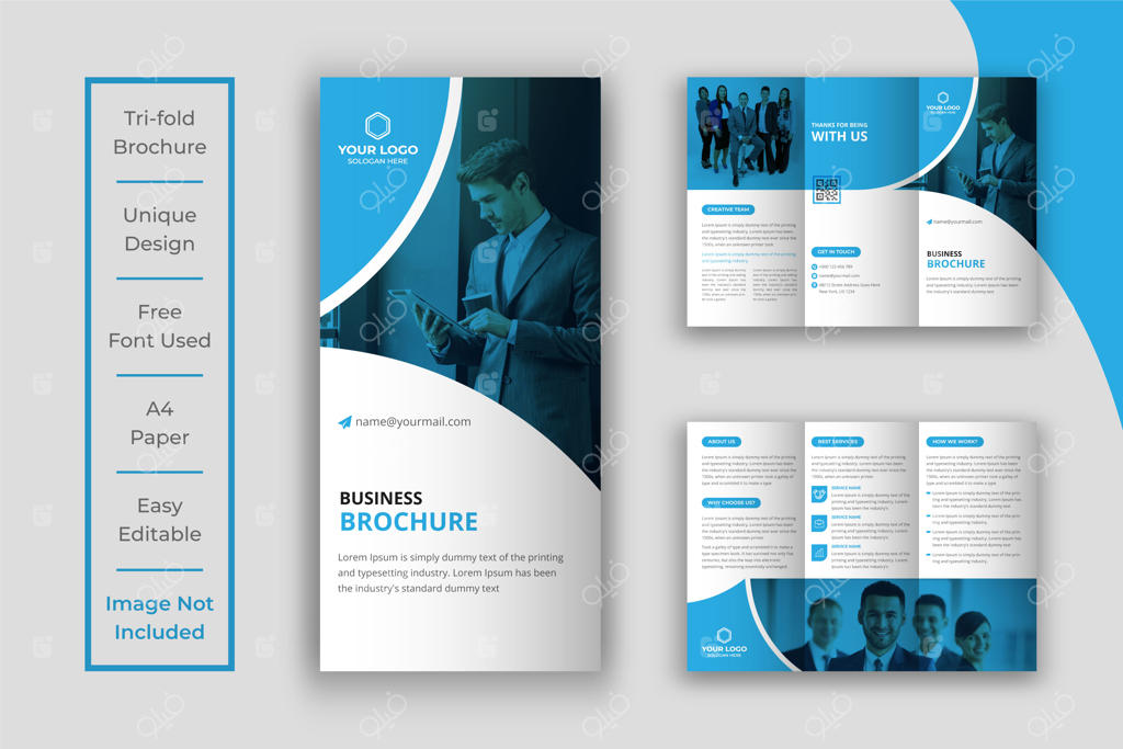 قالب بروشور تجاری سه لتی آبی