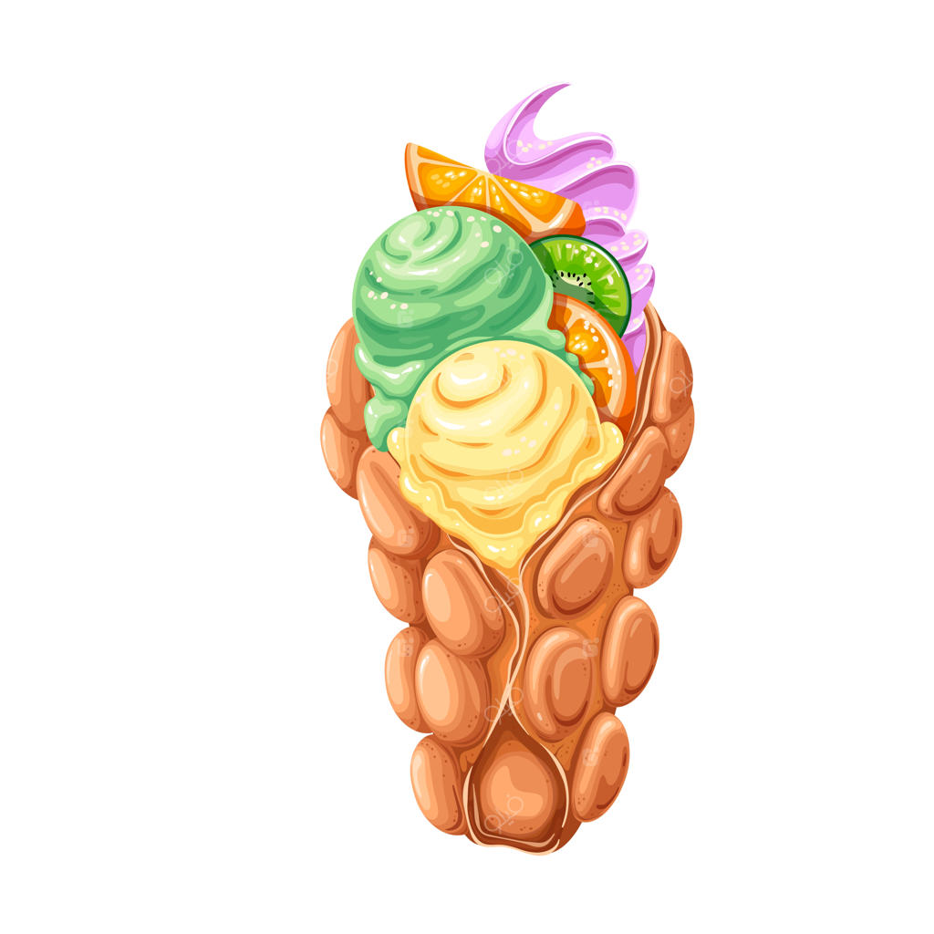 بافل حبابی هنگ‌کنگ با بستنی