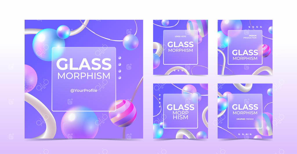 مجموعه پست‌های اینستاگرام با افکت گرادیان شیشه‌ای