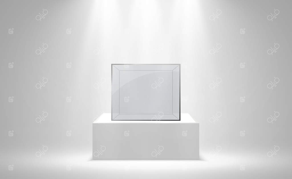 جعبه شیشه‌ای واقعی روی پایه سفید
