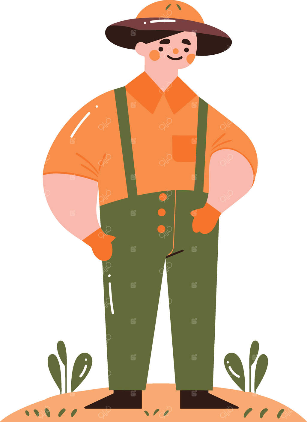 کشیده شده با دست: کشاورز مرد خوشحال به سبک تخت