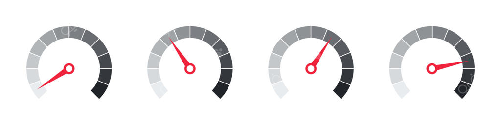 مقیاس سنجش ریسک - آیکون‌های سرعت‌سنج - مجموعه‌ای از مقیاس‌های اندازه‌گیری - وکتور تصویری