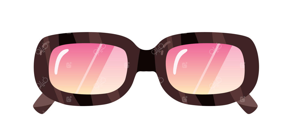 عینک آفتابی مستطیلی شیک با قاب ضخیم و لنزهای گرادیانی – عینک آفتابی مد روز و رترو برای تابستان با فریم پلاستیکی. تصویرسازی رنگی و تخت، جداشده بر روی پس‌زمینه سفید.