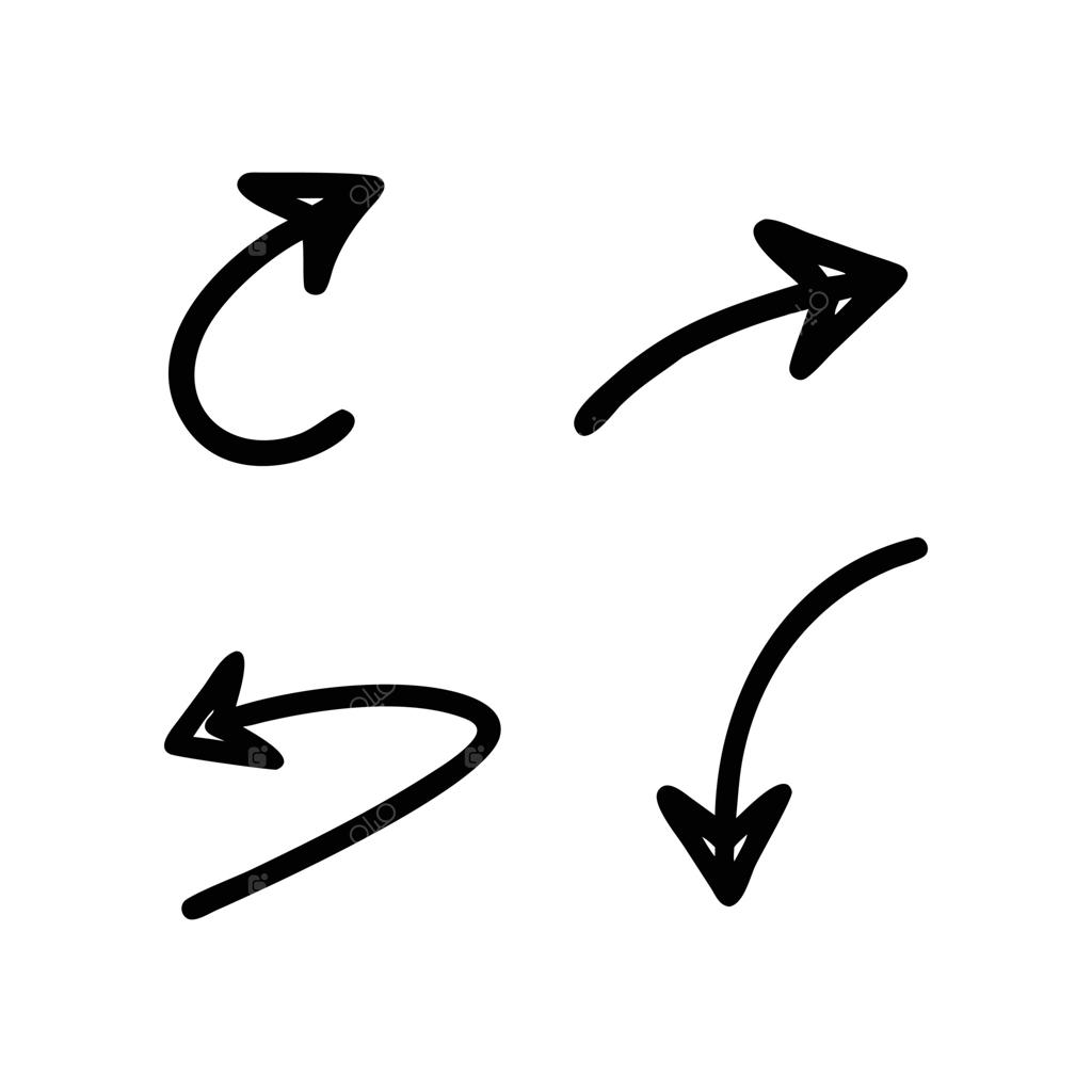 مجموعه آیکون‌های دست‌ساز فلش سیاه در چهار جهت به سبک دودل