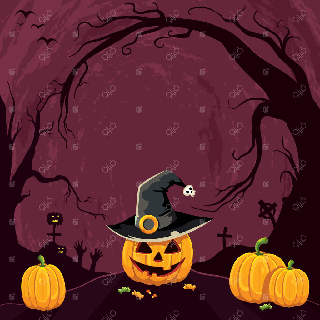 هالووین مبارک با کدو تنبل و کلاه جادوگر