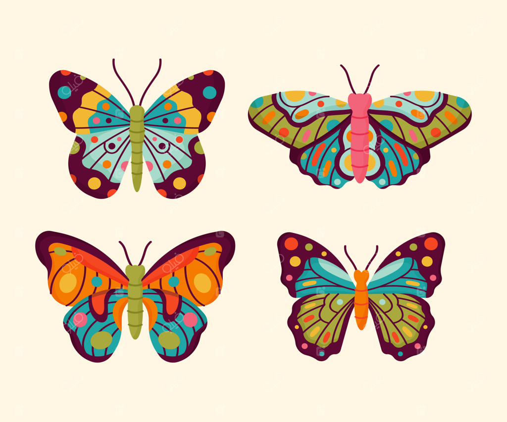 مجموعه طرح‌های پروانه با طراحی دستی