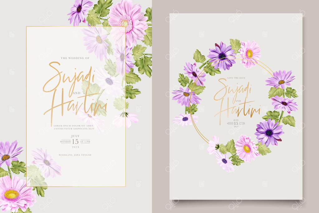 ست کارت عروسی با طرح گل آبرنگی