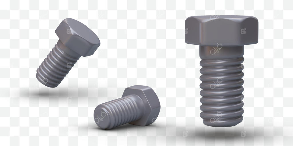 پیچ فلزی سه بعدی و واقع‌گرایانه در زوایای مختلف؛ مفهوم ابزار تعمیرات