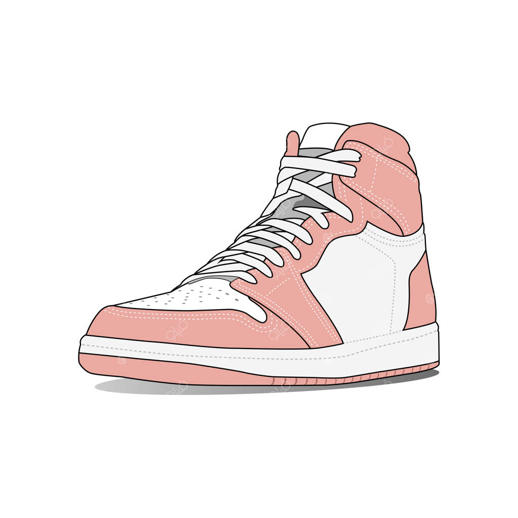 کفش‌های کتانی صورتی برای تمرین دویدن و بسکتبال، جدا شده بر روی زمینه سفید