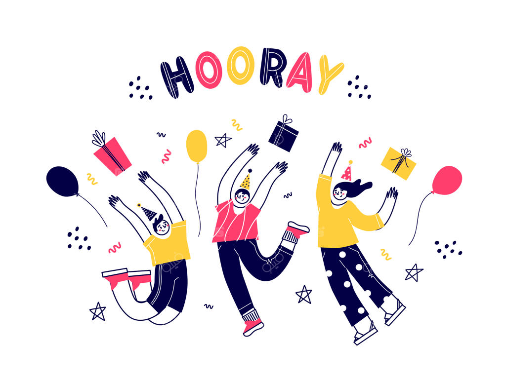 شخصیت‌ها در حال بالا و پایین پریدن. جشن تولد. جشن گرفتن افراد مختلف. تصویرسازی تخت.