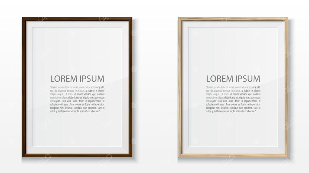 مجموعه‌ای از قاب‌های چوبی روی پس‌زمینه سفید - تصویر واقع‌گرایانه.