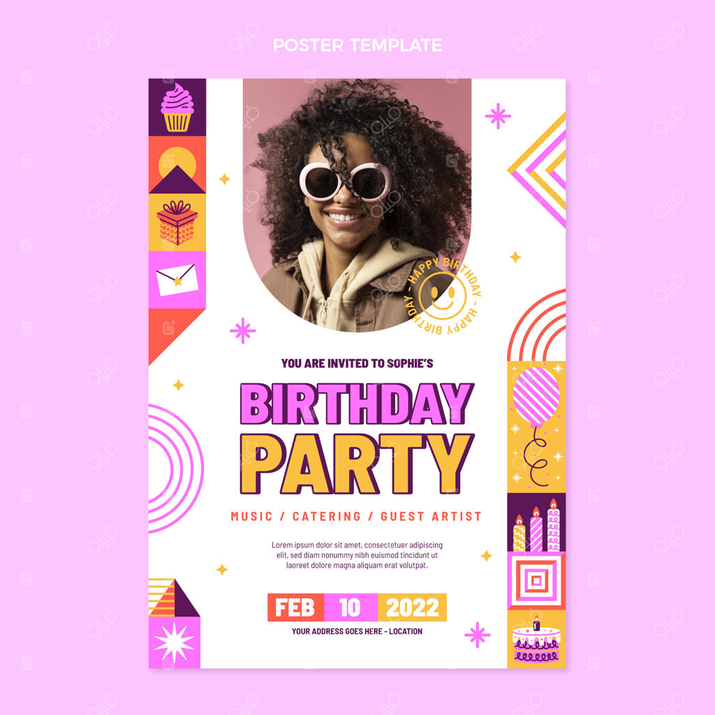 پوستر تولد با طراحی تخت و موزاییکی