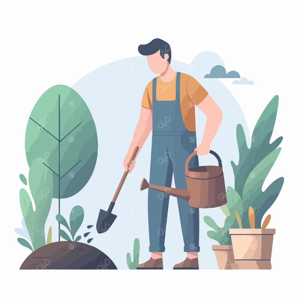 مرد در حال باغبانی با سبک طراحی فلت