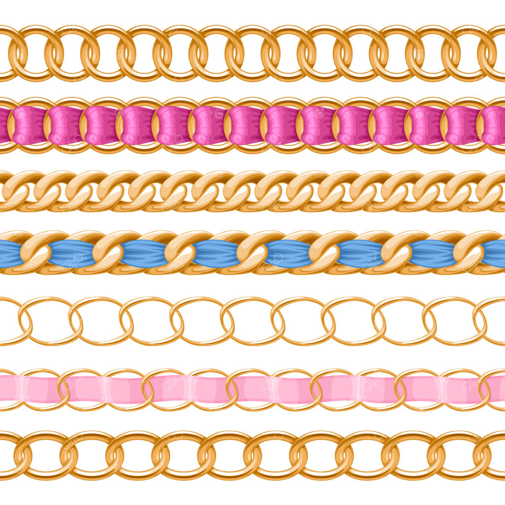 زنجیرهای طلایی با روبان پارچه‌ای رنگارنگ - مناسب برای گردنبند، دستبند و زیورآلات.