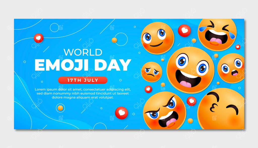قالب بنر افقی روز جهانی ایموجی با گرادینت رنگی
