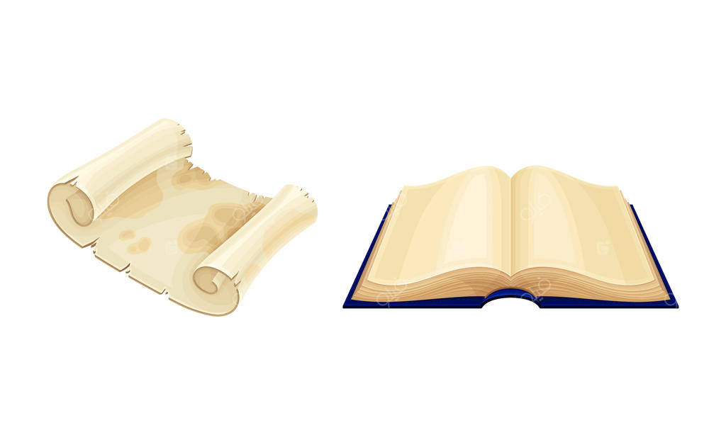 تصویرسازی مجموعه طومار باستانی و کتاب قدیمی باز