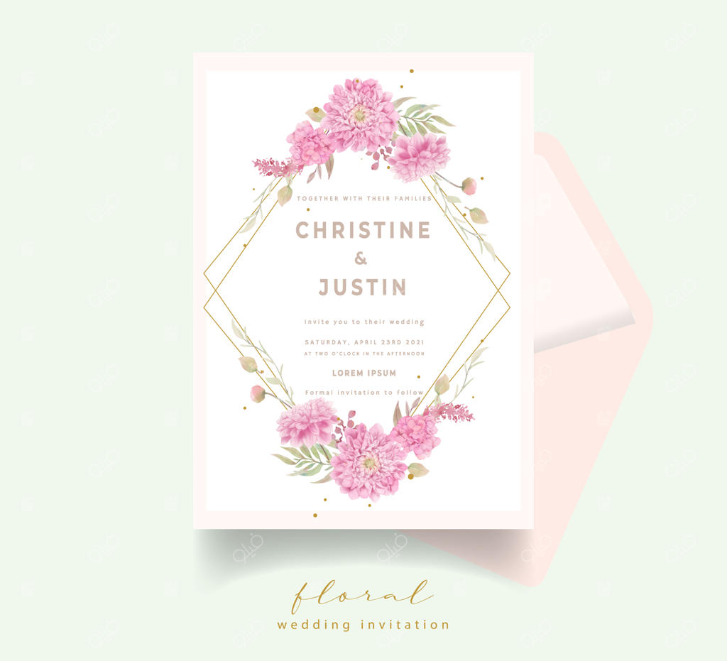 کارت دعوت عروسی با طراحی گل‌های کوکب آبرنگی