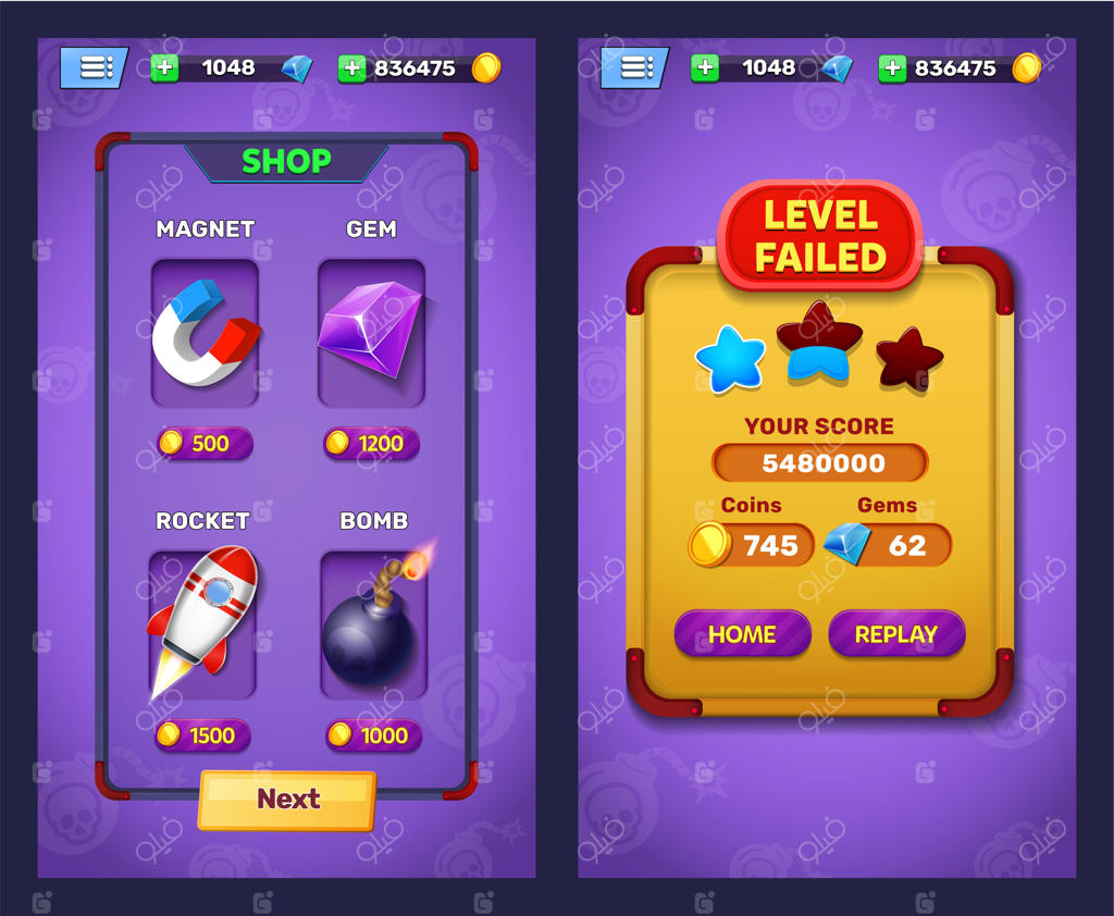 مرحله بازی فانتزی شکست خورده و صفحه انتخاب مراحل