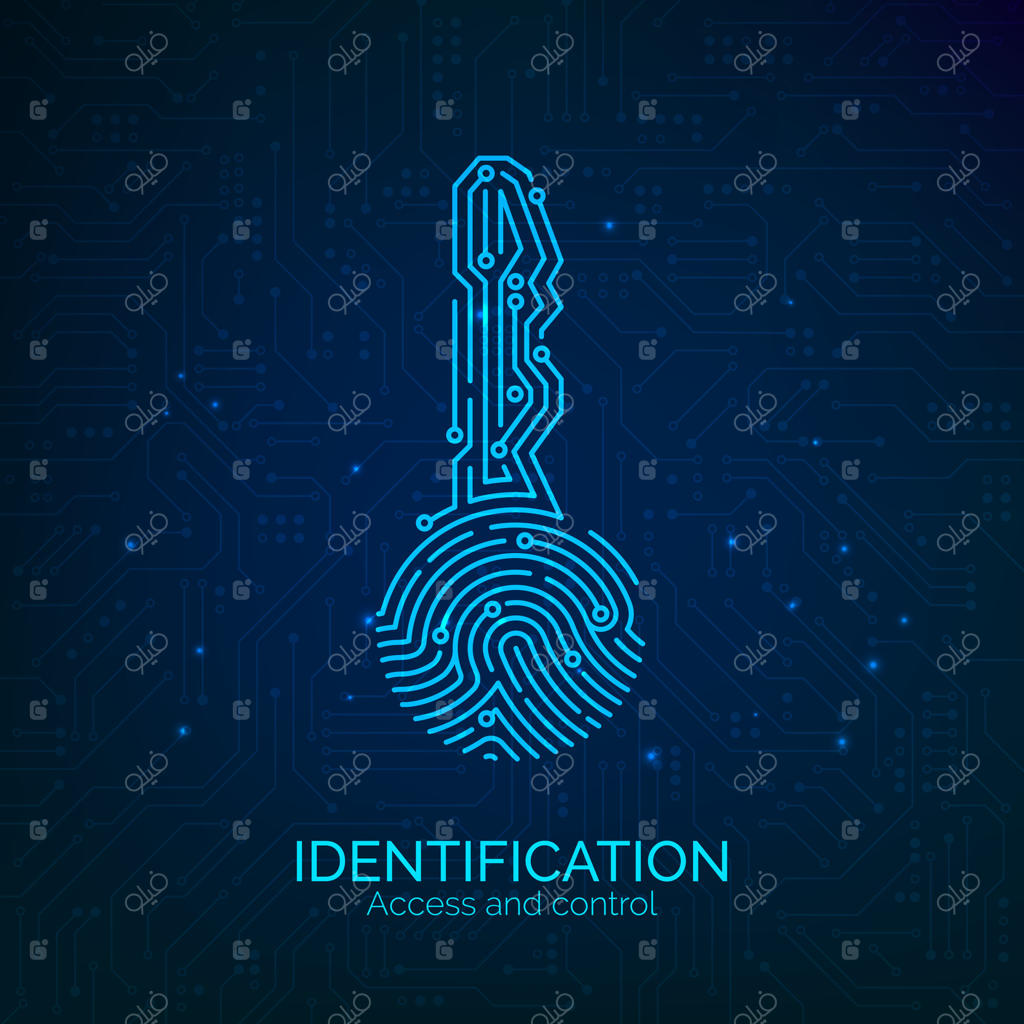 اسکنر اثر انگشت مدار کلیدی: اسکن و تایید هویت الکترونیکی اثر انگشت - تصویر وکتور