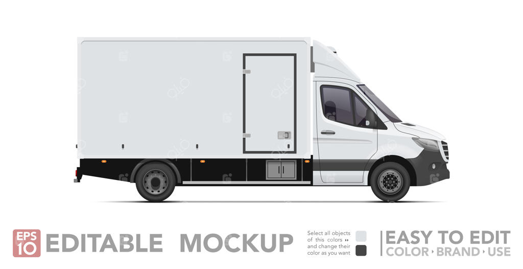 ماکت قابل ویرایش ون باری - تصویر واقعی ون روی پس‌زمینه سفید - مجموعه‌ای از وکتورها