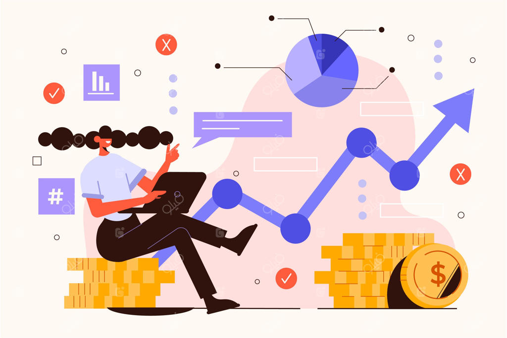 تصویر سازی زن با گرافیک‌های تحلیل بازار سهام