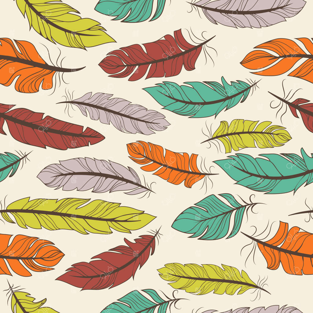 طرح یکپارچه پرهای رنگارنگ پرندگان به‌صورت تصادفی و مربع شکل، مناسب برای کاغذ دیواری، پارچه یا کاشی‌ها، تصویر برداری وکتور