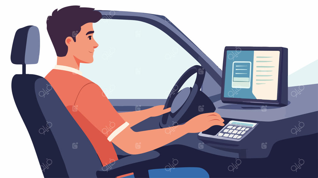آمادگی مرد برای آزمون رانندگی حرفه‌ای با استفاده از کامپیوتر