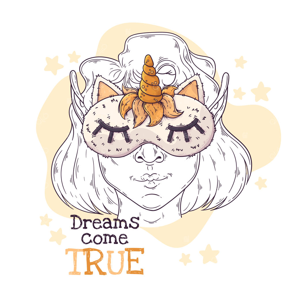 تصویر دست‌کشیده دختری با ماسک شب و شاخ