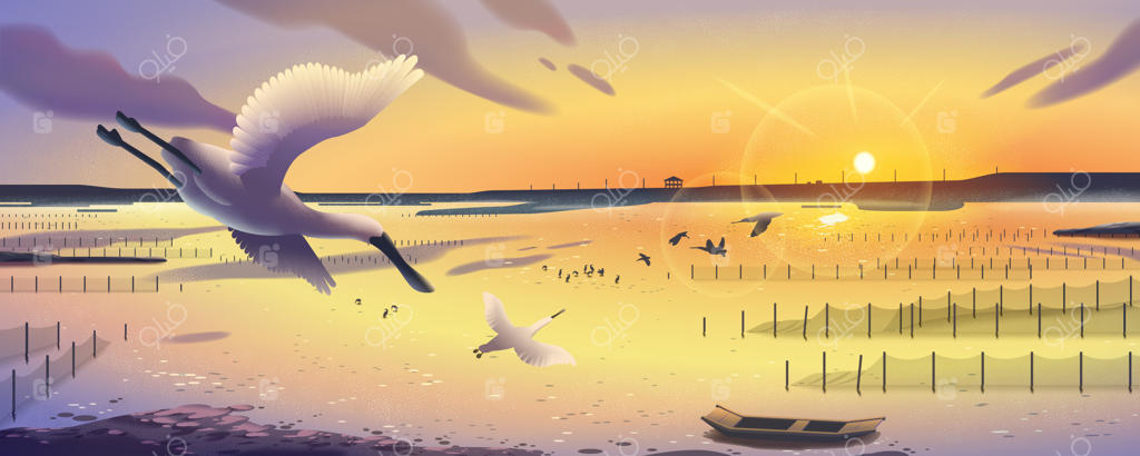 بنر چشم‌انداز غروب خورشید زیبا