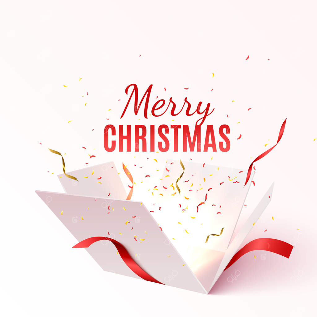 جعبه هدیه وکتوری با روبان و پاپیون قرمز. بنر کریسمس مبارک و سال نو مبارک