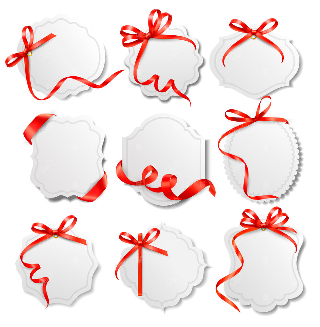 مجموعه کارت‌های زیبا با پاپیون و روبان قرمز هدیه