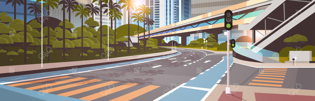 بزرگراه شهر با آسمان‌خراش‌های مدرن