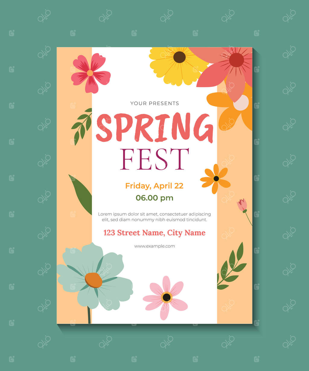 طراحی پوستر یا بروشور جشنواره بهاری: دعوت به جشن باغ گل‌ها