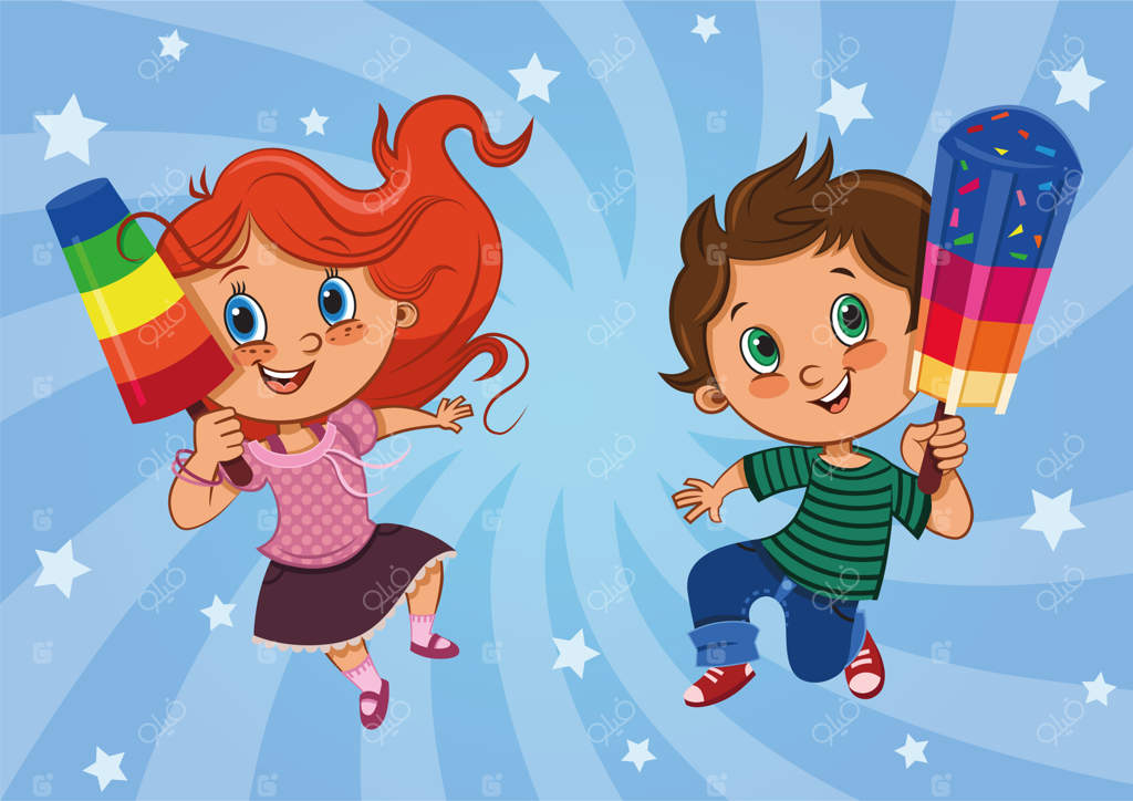 شخصیت‌های کودکان خوشحال با بستنی یخی - تصویر وکتور