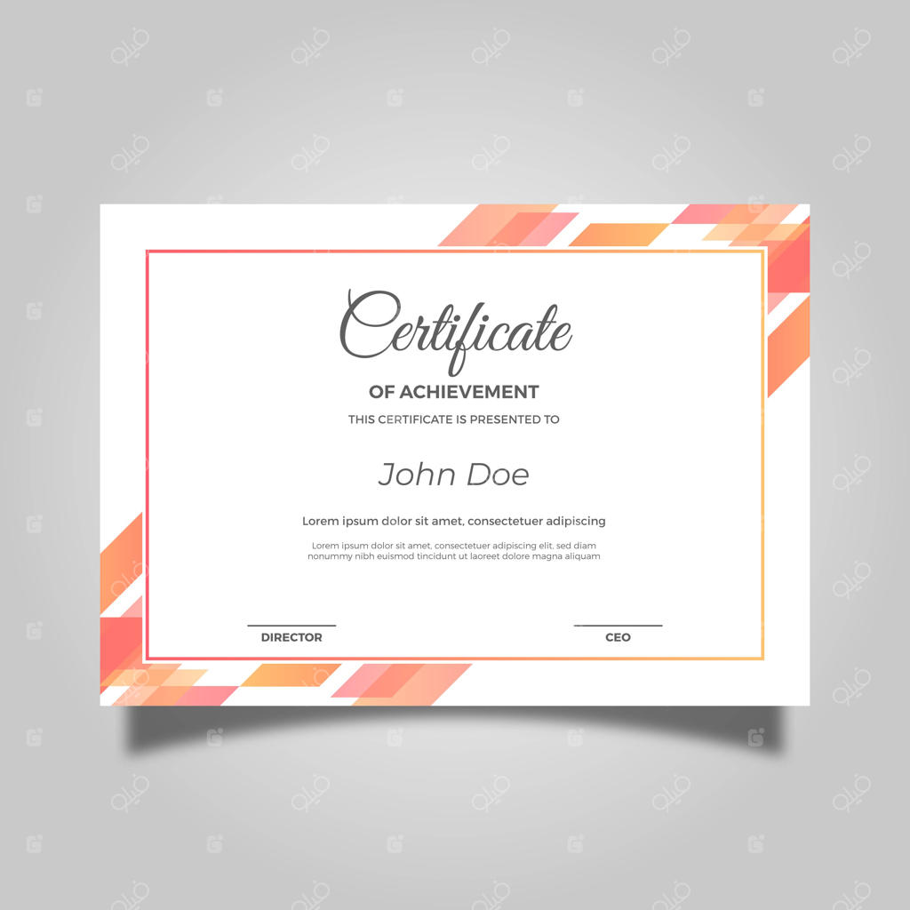 الگوی وکتور مدرن گواهی به رنگ نارنجی تخت