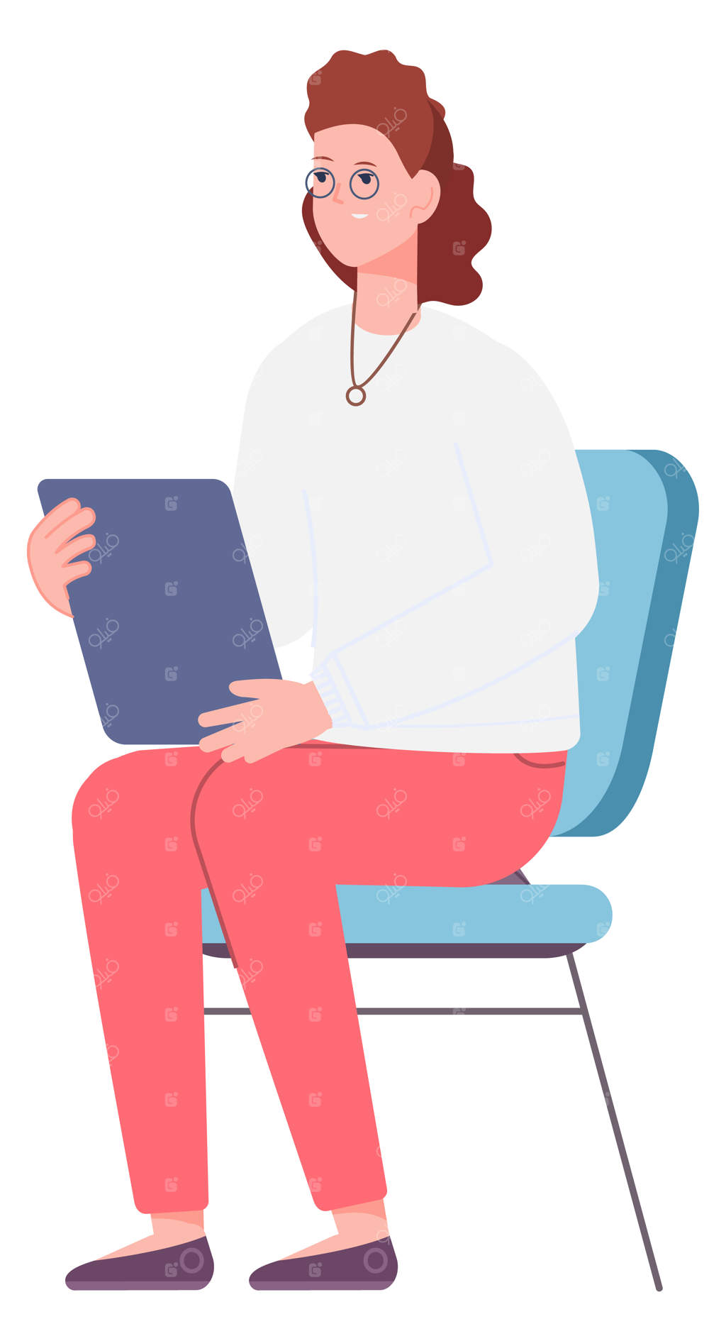 دانشجوی زن نشسته بر روی صندلی با تبلت - شخصیت زن جوان