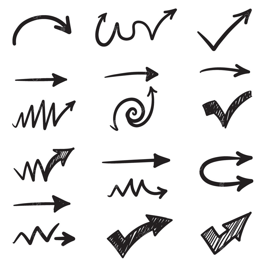 مجموعه طراحی آیکون‌ پیکان دستی و علامت‌گذاری‌ها