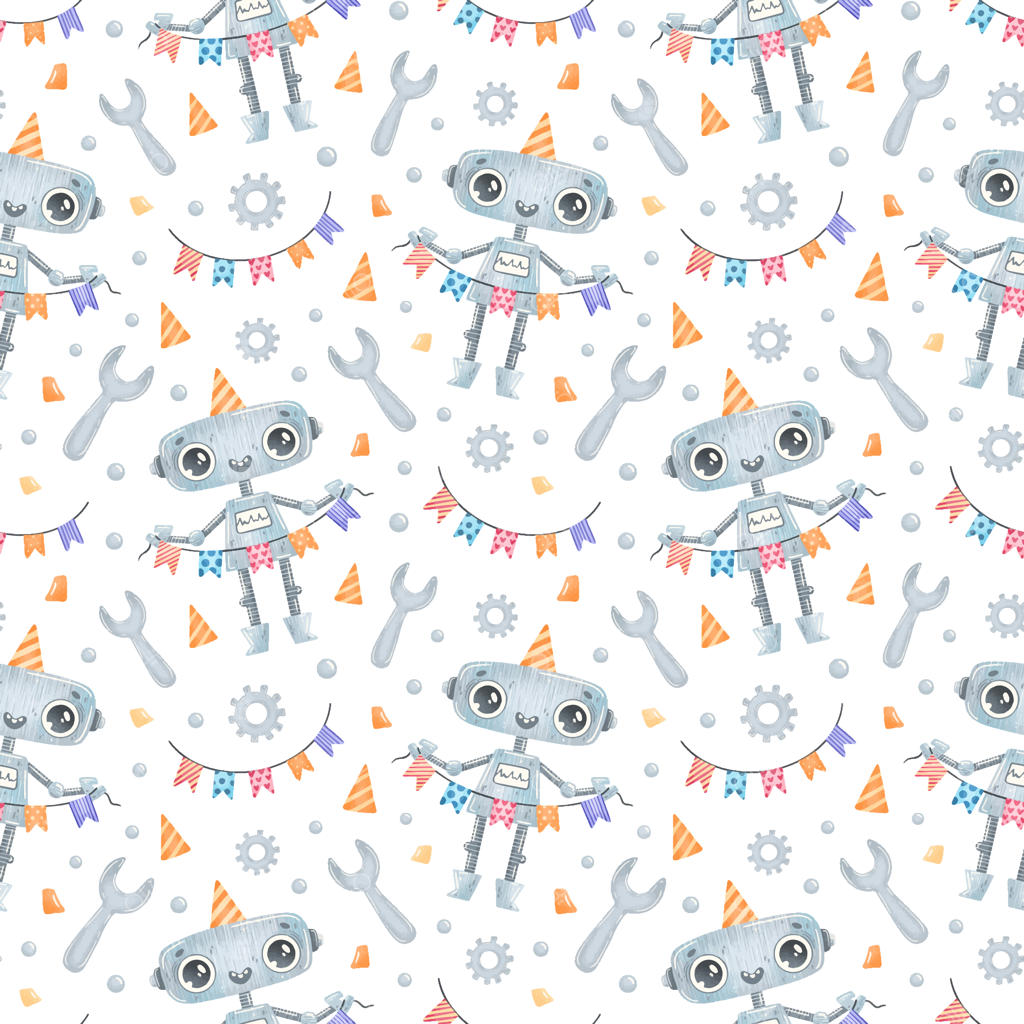 پترن یکپارچه ربات‌های کارتونی بامزه برای تولد