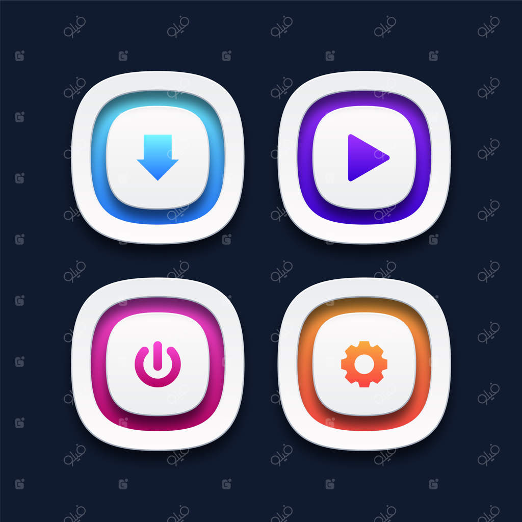 مجموعه دکمه‌های وب سه‌بعدی