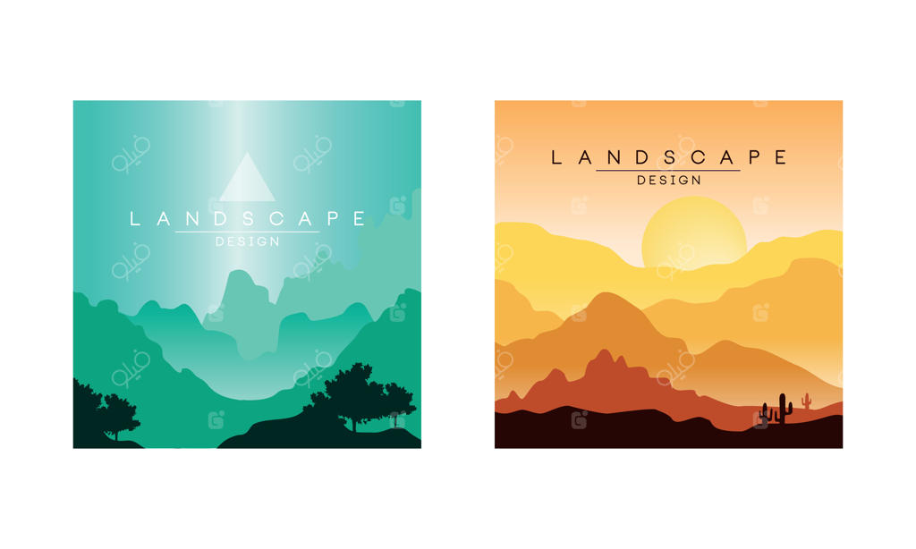 منظره زیبای کوهستان در روز و شب، پس‌زمینه‌ای آرام از طبیعت، مجموعه‌ای برای بنر، پوستر و جلد