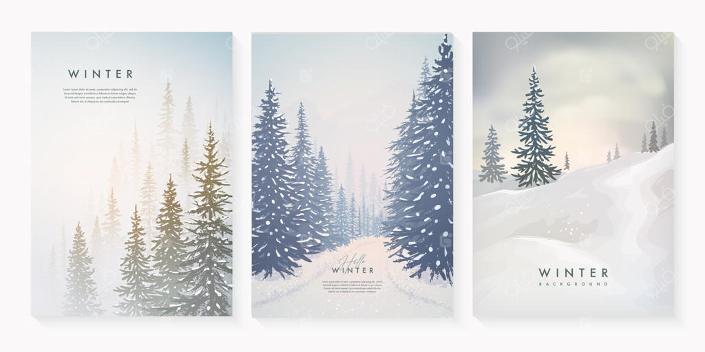 مجموعه‌ منظره‌ زمستانی با برف و درختان