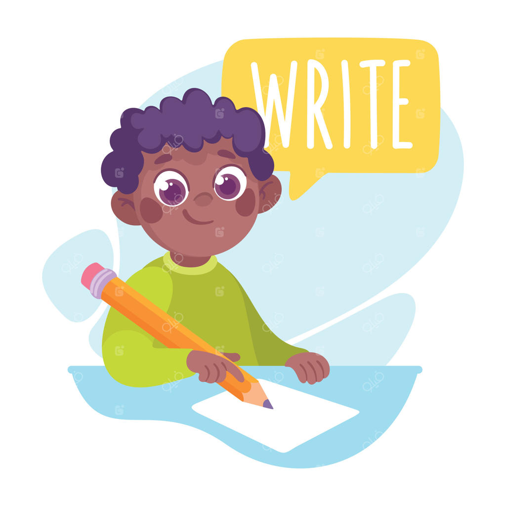 پسر نامه می‌نویسد به‌عنوان مثال فعل برای مطالعه با تصویر واژگان فعالیت کودکانه