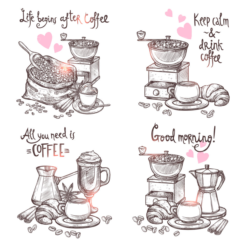 ست قهوه روی پس‌زمینه سفید