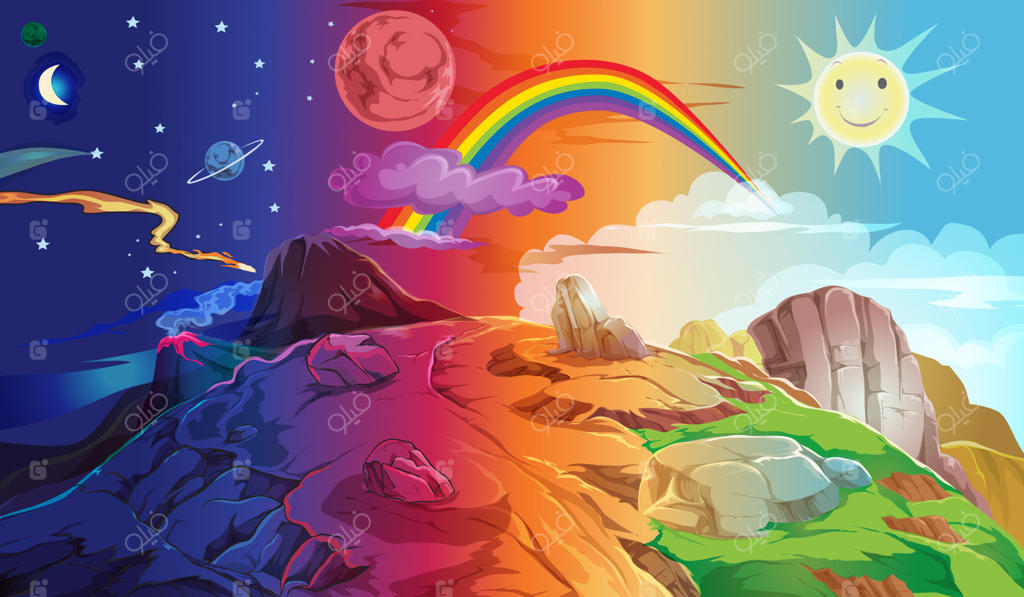 تصویری از تغییر شب به روز در یک منظره.