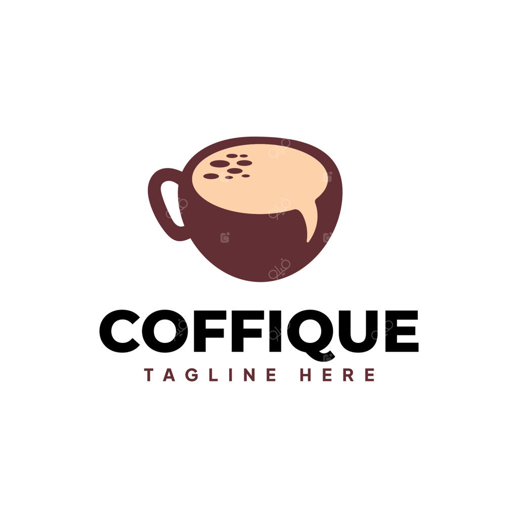 طرح لوگوی فنجان قهوه و حباب گفتار - پترن برندسازی کافه‌ای با تم استراحت و گفت‌وگو