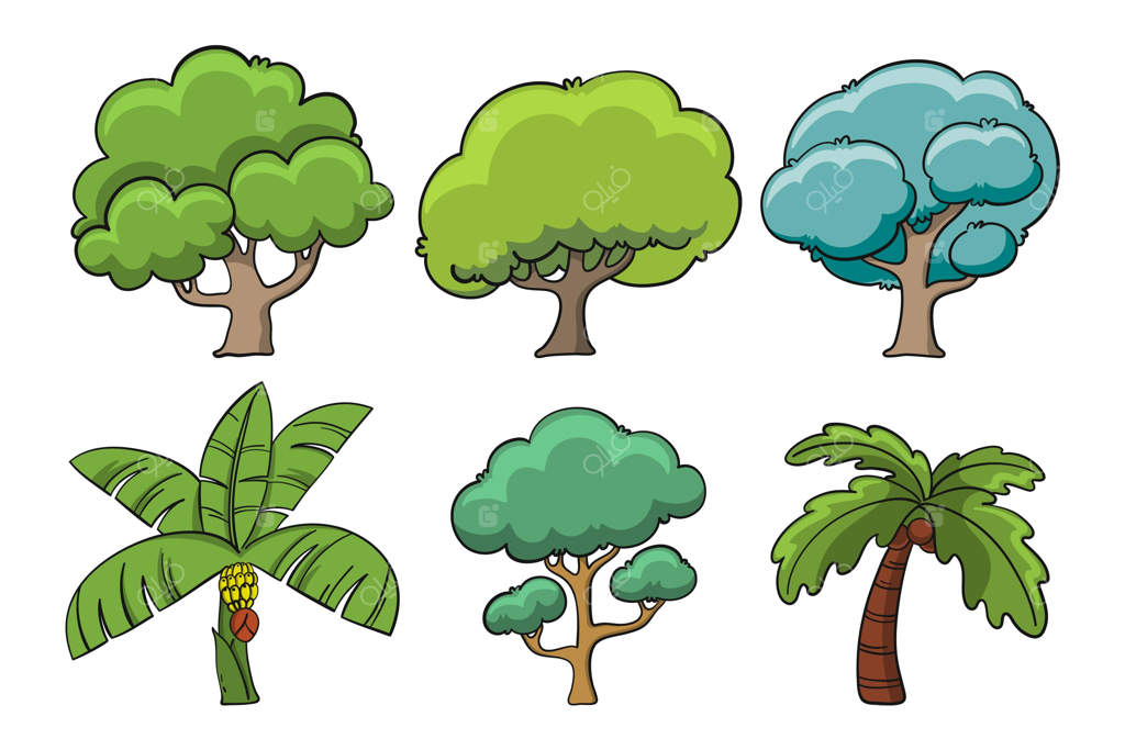 مجموعه‌ای از نقاشی‌های دستی انواع درختان