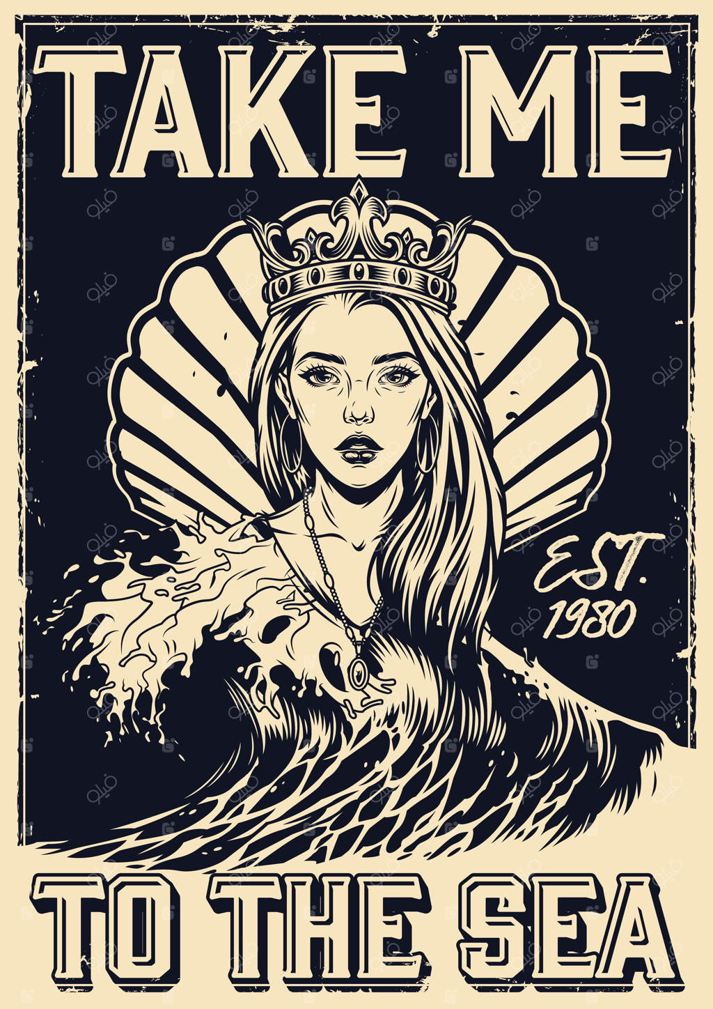 پوستر دریایی قدیمی و تک‌رنگ