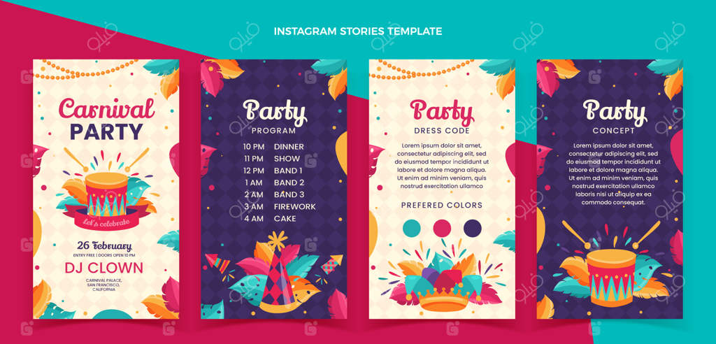 مجموعه استوری‌های اینستاگرام با طراحی فلت برای کارناوال