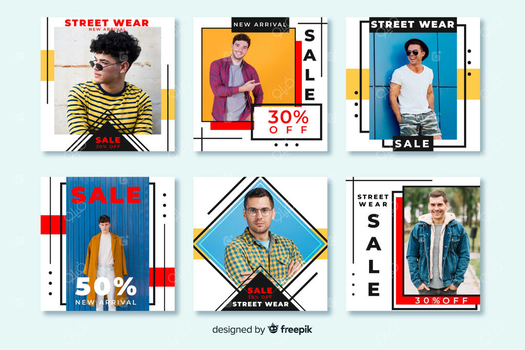 قالب مجموعه پست اینستاگرام با اشکال هندسی رنگارنگ