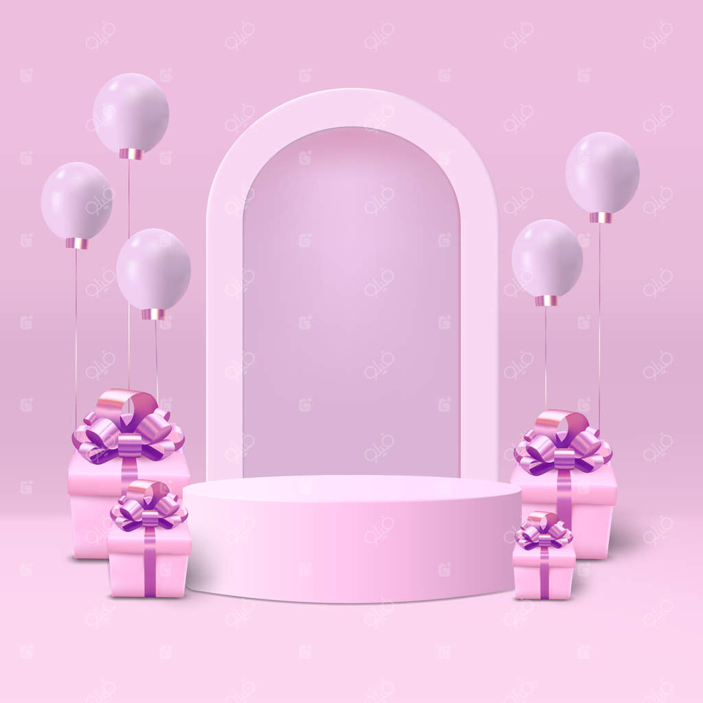 بادکنک با جعبه هدیه و سکویی برای قرار دادن محصول